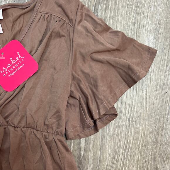 Isabel Maternity Brown Flutter Short Sleeve Modal Knit Top - Size XS - NWT - Picture 3 of 5